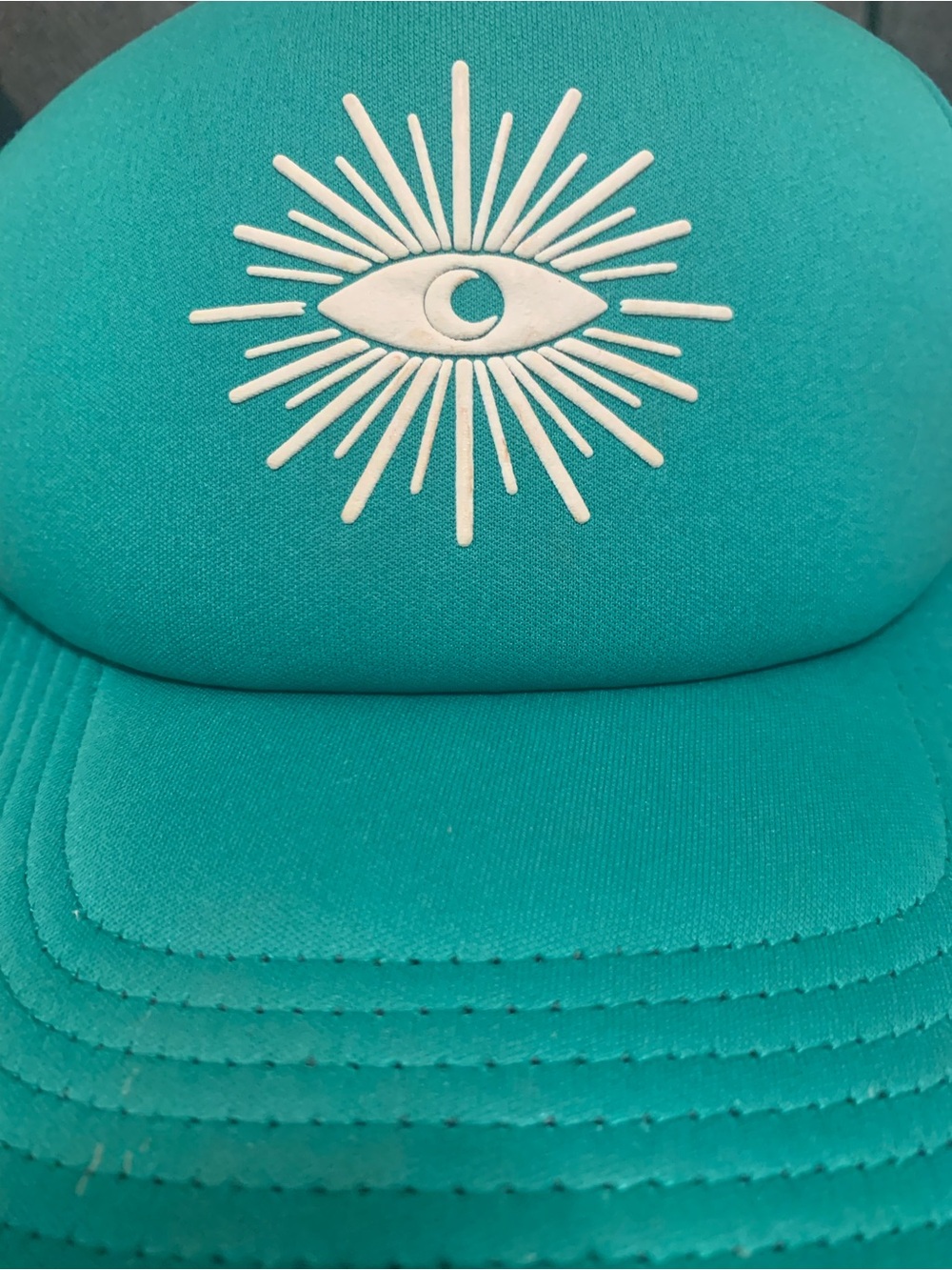 Spiritual Gangster Teal Trucker Hat with White Sun Eye Emblem